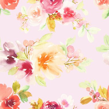 Çiçeklerle suluboya kusursuz desen.