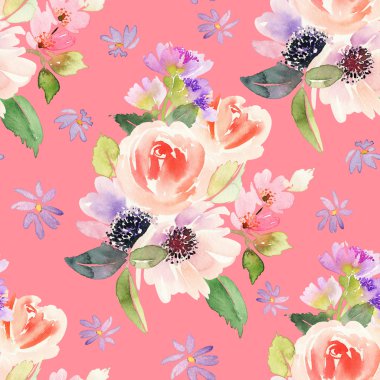 Çiçeklerle suluboya kusursuz desen.