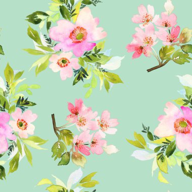 Çiçeklerle suluboya kusursuz desen.