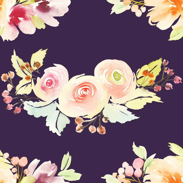 Απρόσκοπτη μοτίβο με λουλούδια ακουαρέλα. — Φωτογραφία Αρχείου