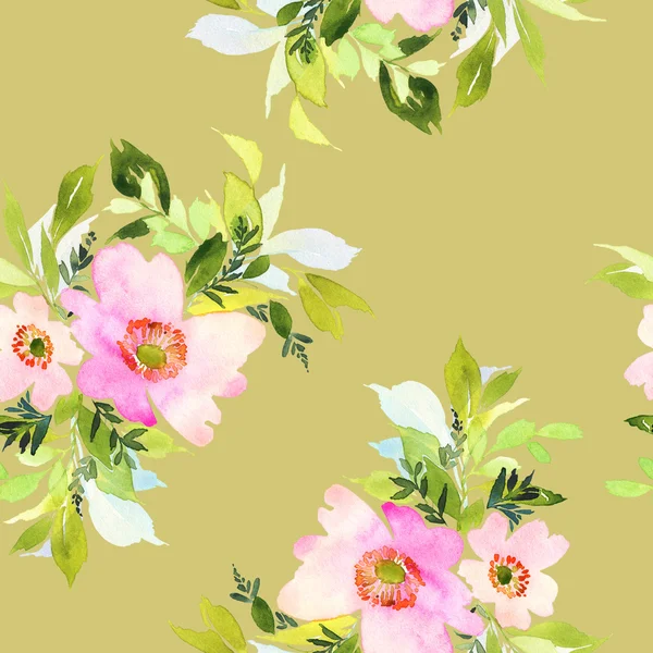 Seamless pattern with flowers watercolor. — Stock Photo, Image