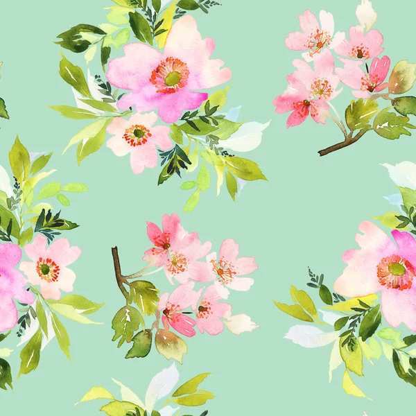 Seamless pattern with flowers watercolor. — Stock Photo, Image