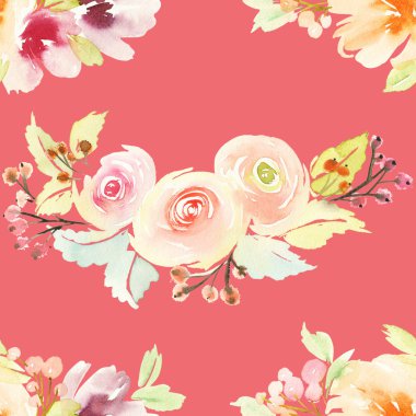 Çiçeklerle suluboya kusursuz desen.