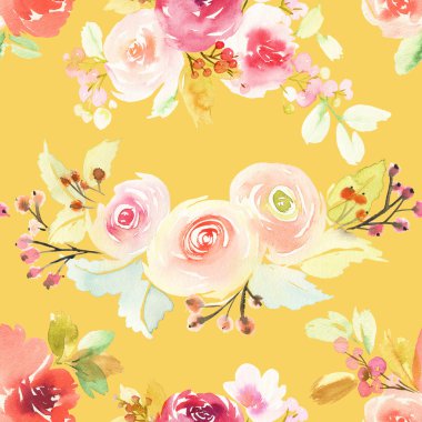 Çiçeklerle suluboya kusursuz desen.