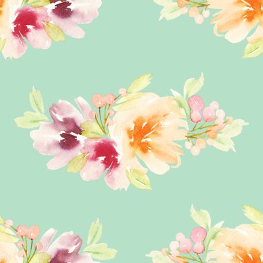 Çiçeklerle suluboya kusursuz desen.