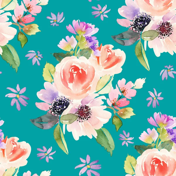 Seamless pattern with flowers watercolor. — Stock Photo, Image