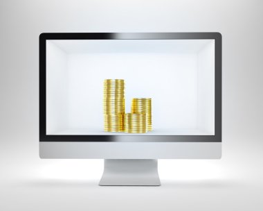 Bilgisayar ekran içinde paralar ile