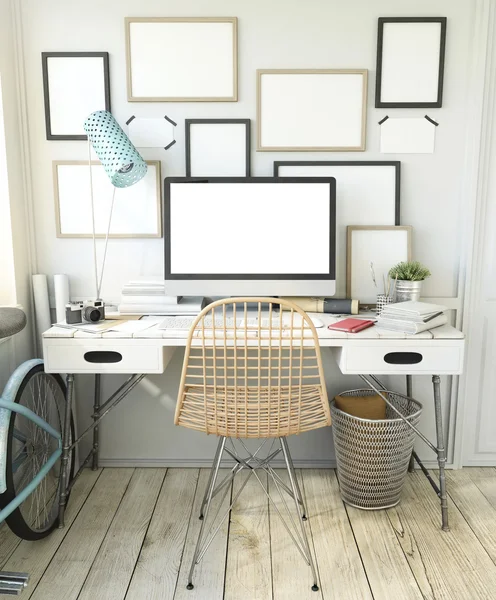 Hipster Workplace with computer — Stock Photo, Image