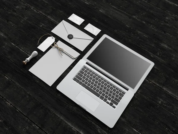 Набор элементов брендинга с ноутбуком — стоковое фото