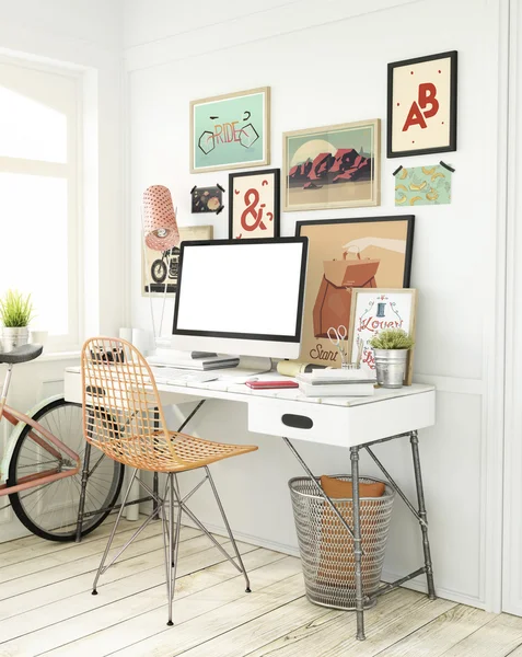 Hipster Workplace with computer — Stock Photo, Image