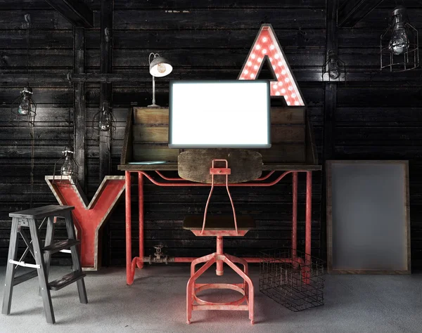 Retro stilize işyeri bilgisayar ile