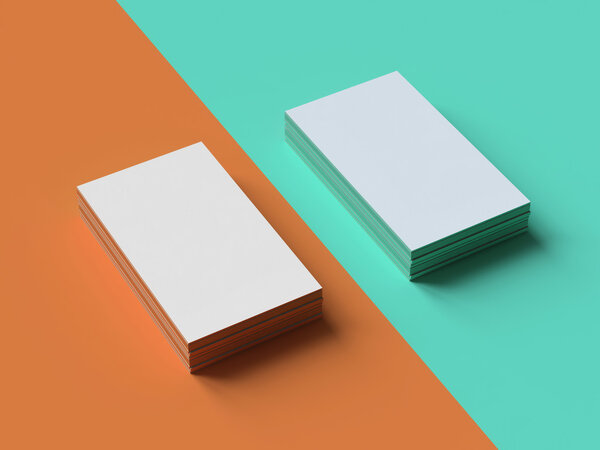 Business cards on two color background
