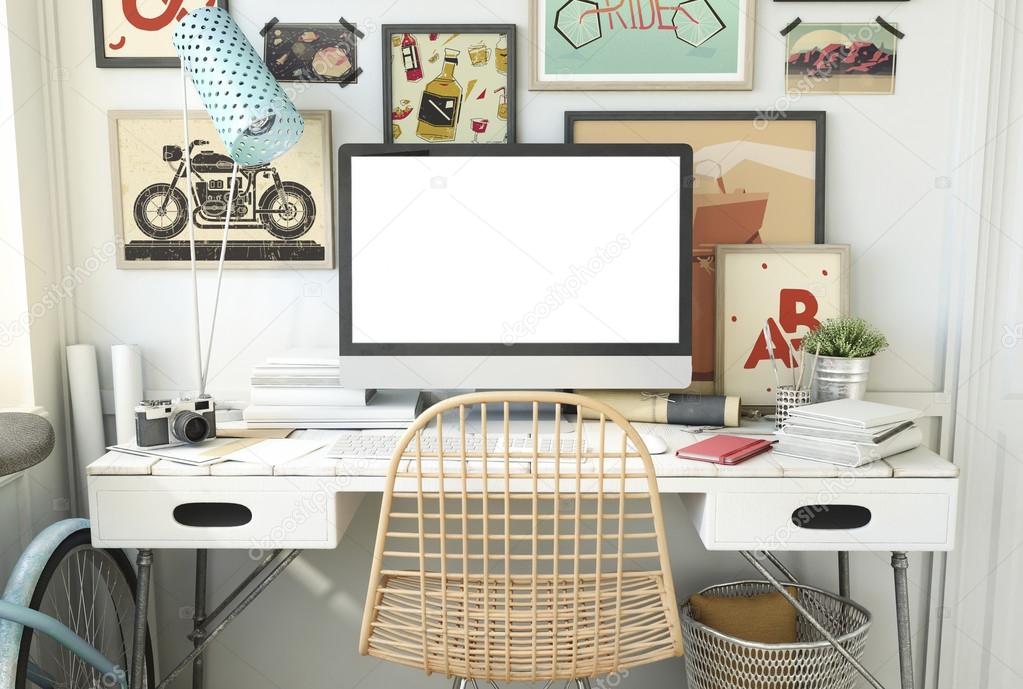 Hipster Workplace with computer