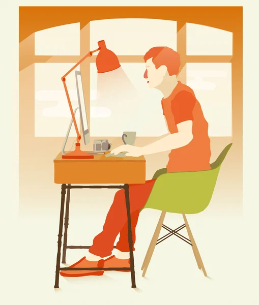 Hipster Lugar de trabajo con ordenador — Vector de stock