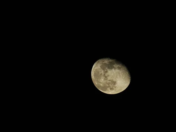 Détail Une Belle Lune Déclinante Sur Ciel Noir Total Espagne — Photo