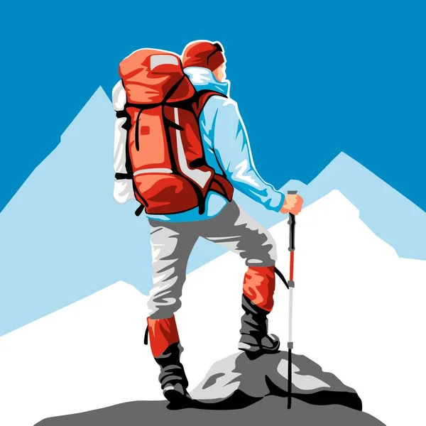 Alpinista Hasta Las Montañas — Vector de stock