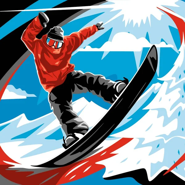 Snowboarder Scorrevole Coda Burro Azione Poster — Vettoriale Stock