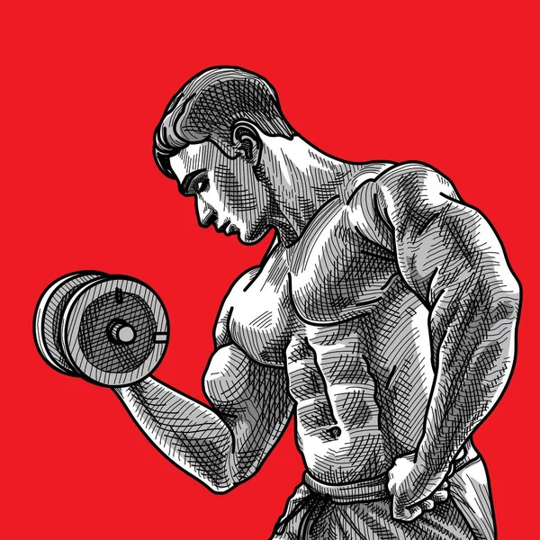 Bosquejo Bodybuilder Fondo Rojo — Vector de stock