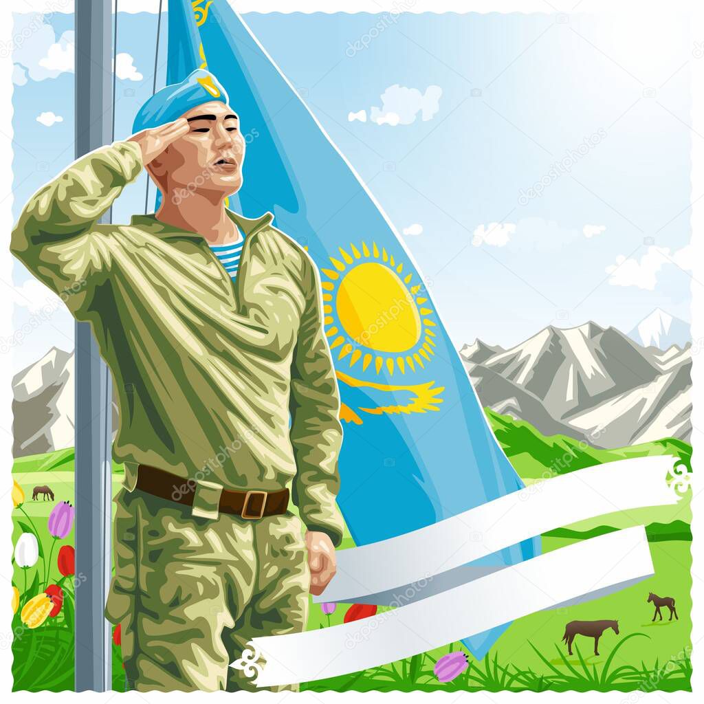 Kazakh soldier vector - 7 May batyr