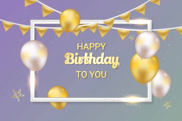 Happy Birthday Hintergrund Mit Goldenen Luftballons Und Rahmen Vektor — Stockvektor