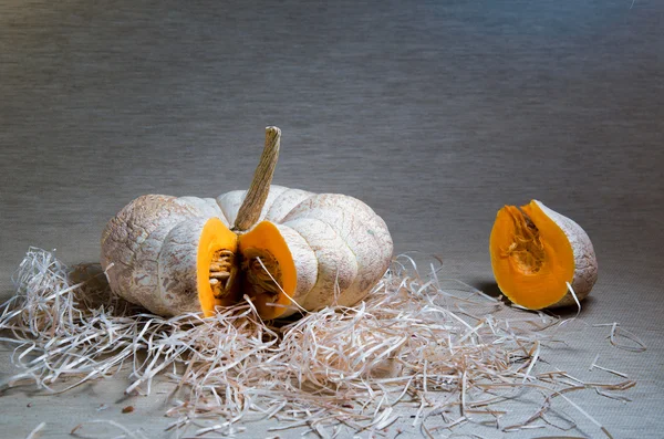 Pumpkin lying in straw — Stock Photo, Image