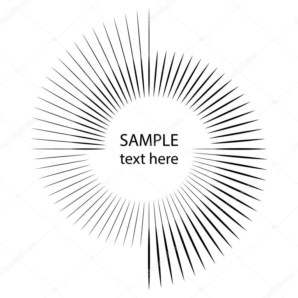 Black radial rotated lines in spiral form. Vector illustration. Trendy design element for logo, tattoo, sign, symbol, web, prints, posters, template, pattern and abstract background