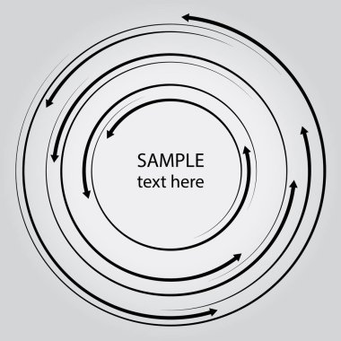 Ok başlı siyah eşmerkezli hız çizgileri. Vektör çizimi. Çerçeve, logo, dövme, işaret, sembol, ağ, baskılar, posterler, şablon, model ve soyut arkaplan için modaya uygun tasarım ögesi
