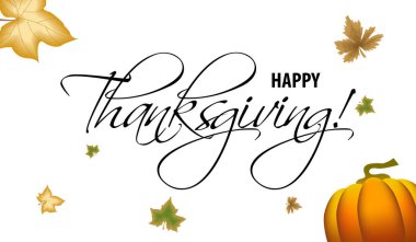 Mutlu Şükran Günü vektörleri, siyah el yazısı metinler. Mektup yazılıyor. Web sayfaları, baskılar, şablon, hediye, davet ve tebrik kartı için vektör illüstrasyonu