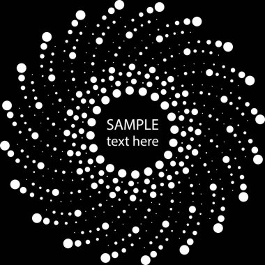 Beyaz yarım tonlu noktalar spiral şeklinde. Geometrik sanat. Çerçeve, logo, dövme, işaret, sembol, ağ, baskılar, posterler, şablon, model ve soyut arkaplan için modaya uygun tasarım ögesi