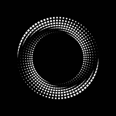 Çember şeklinde soyut beyaz kareler. Geometrik sanat. Logo, dövme, işaret, sembol, web sayfaları, baskılar, posterler, şablon, model ve soyut arkaplan için modaya uygun tasarım ögesi