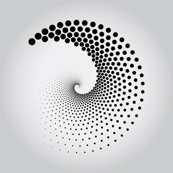 Siyah kıvrımlı yarım tonlu noktalı çizgiler. Spiral formda. Geometrik sanat. Çerçeve, logo, dövme, işaret, sembol, ağ, baskılar, posterler, şablon, model ve soyut arkaplan için modaya uygun tasarım ögesi