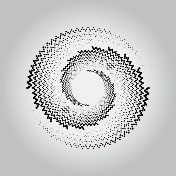 Black Abstract Halftone Dots Vortex Shape Spiral Form Geometric Art — Stock Vector