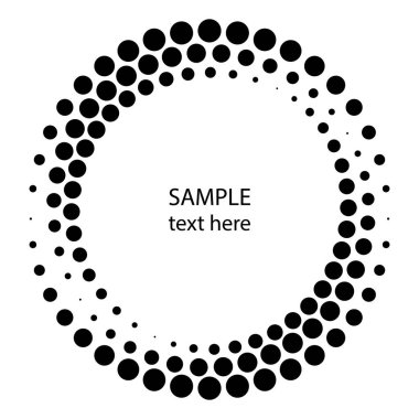 Siyah yarım tonlu benekli çizgiler daire şeklinde. Geometrik sanat. Çerçeve, logo, dövme, işaret, afişler, ağ, baskılar, posterler, şablon, kalıp ve soyut arkaplan için moda tasarım ögesi