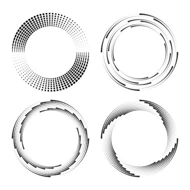 Daire şeklinde siyah küçük kareler. Geometrik sanat. Logo, dövme, işaret, sembol, web sayfaları, baskılar, posterler, şablon, model ve soyut arkaplan için modaya uygun tasarım ögesi