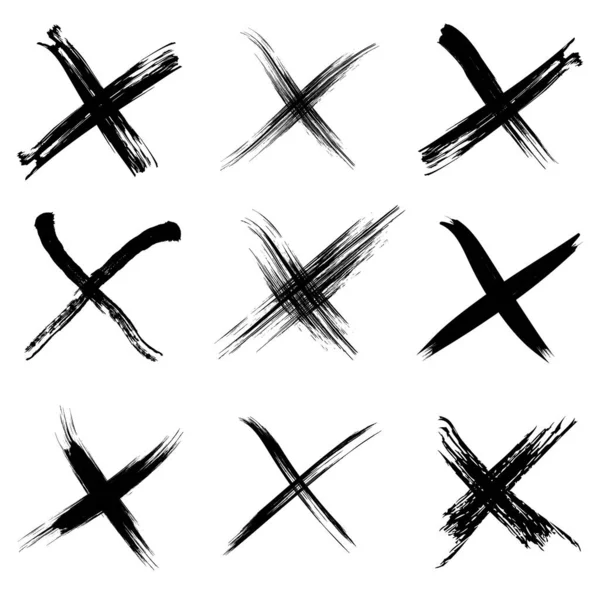 X işaretleri. Fırça darbeleri. Grunge tarzı. Vektör çizgiyi aştı. Logo, dövme, reddedilmiş işaret, şablon, kalıp ve soyut arkaplan için moda tasarım ögesi