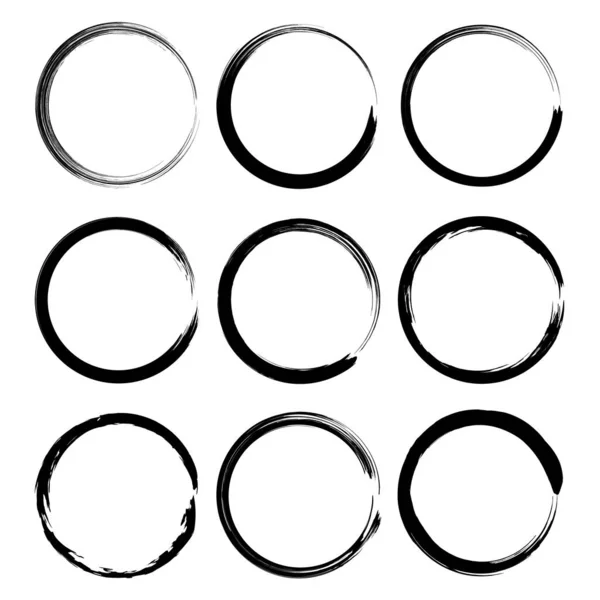 Set Abstract Black Grunge Circles White Background Geometric Art Vector — Stock Vector