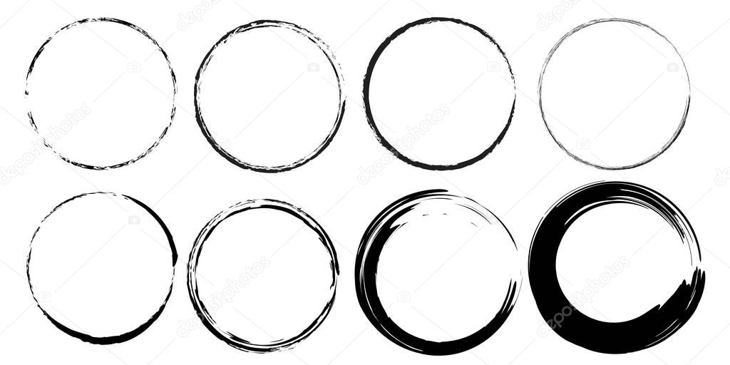 Set of black grunge paint circles. Abstract shape. Trendy design element for border frame, logo, prints, web pages, template and monochrome pattern