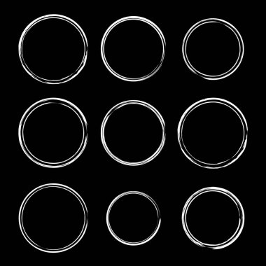 Beyaz grunge posta pulları seti. Vektör sıkıntı dokusu. Tasarım elemanı. Çember şeklinde. Logolar, simgeler, işaretler, etiketler, pankartlar için