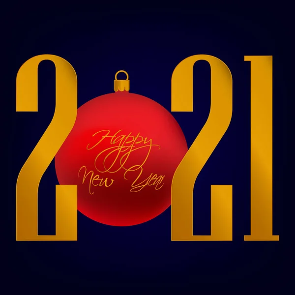 Feliz Año Nuevo 2021 Texto Dorado Manuscrito Ilustración Vectorial Elemento — Vector de stock