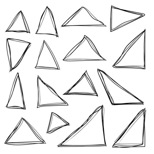 Conjunto Mão Preta Desenho Triângulos Grunge Ilustração Vetorial Elemento Design — Vetor de Stock