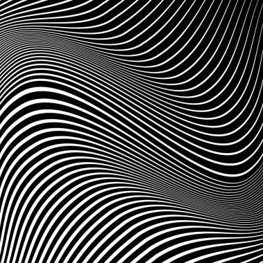Beyaz çizgileri olan soyut dalgalı zebra deseni. Optik sanat. Psikedelik çizgili dijital görüntü. Vektör çizimi. İzler için ideal, soyut arkaplan, posterler, dövme ve web tasarımı