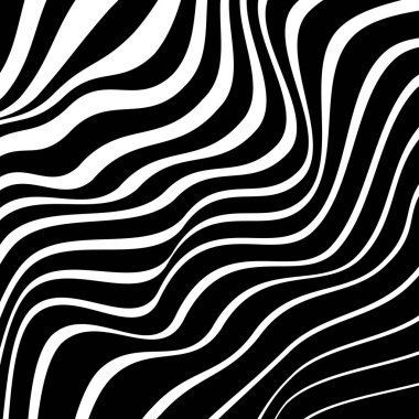 Beyaz çizgileri olan soyut dalgalı zebra deseni. Optik sanat. Psikedelik çizgili dijital görüntü. Vektör çizimi. İzler için ideal, soyut arkaplan, posterler, dövme ve web tasarımı