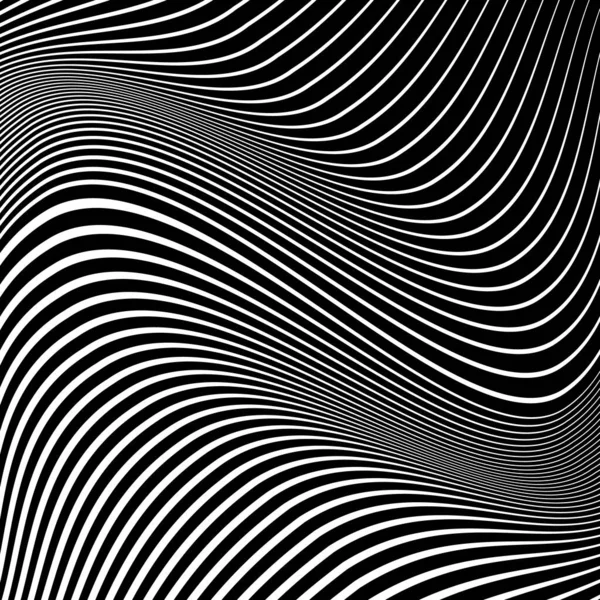 Abstract Gegolfd Zebra Patroon Met Witte Lijnen Optische Kunst Digitaal — Stockvector