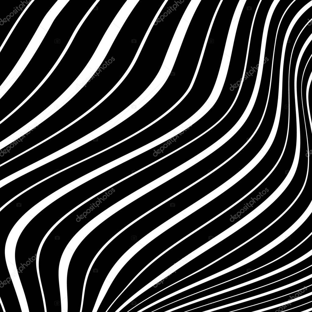 Oblique white wavy stripes. Optical art. Digital image with psychedelic effect. Vector illustration. Ideal for prints, abstract background, posters, tattoo and web design