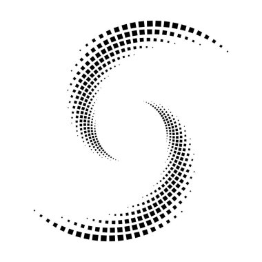 Siyah yarım tonlu noktalı çizgiler girdap şeklinde, vektör illüstrasyonu