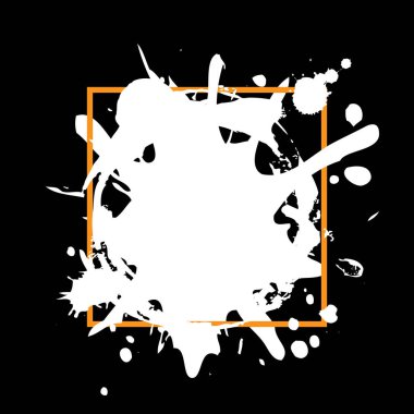 Beyaz sıçramalı Grunge arkaplanı ve altın çerçeve, vektör illüstrasyonu