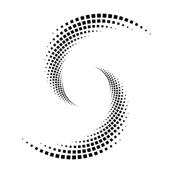 Zwarte Vierkante Halve Toon Gestippelde Strepen Vortex Vorm Vector Illustratie — Stockvector