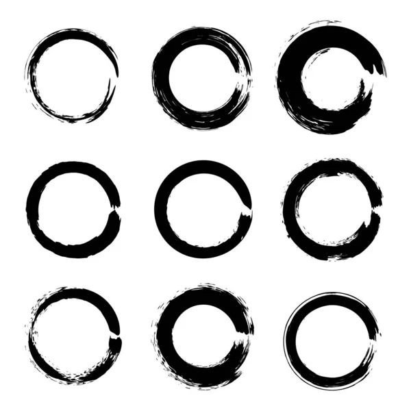 Set Black Grunge Paintbrush Circles Vector Illustration — Stock Vector