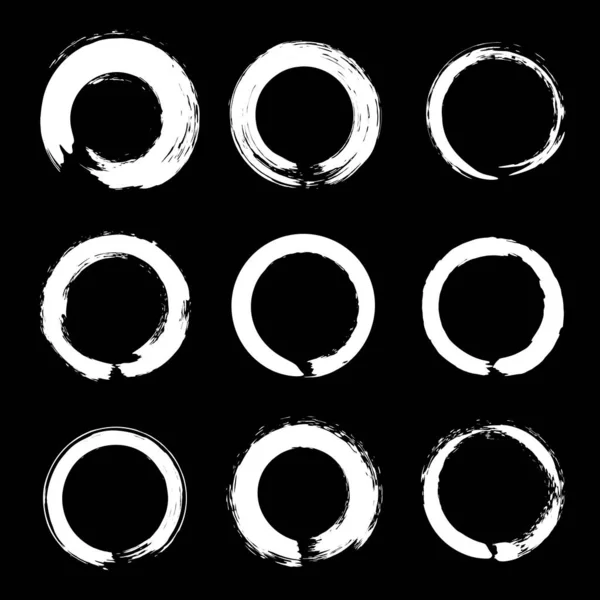 Set Weißer Grunge Pinselkreise Vektorillustration — Stockvektor