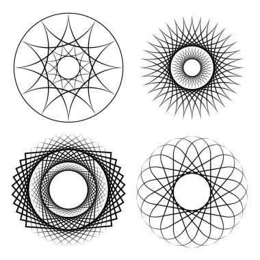 Beyaz arkaplan üzerinde siyah geometrik süsler kümesi